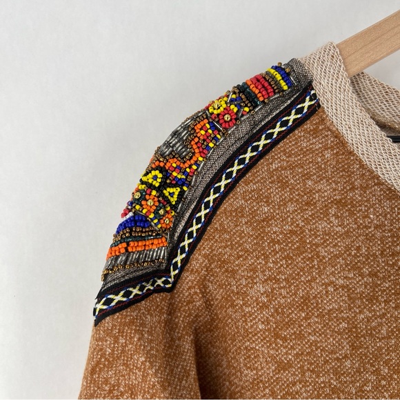 Daytrip Beaded Embellished Shoulders Heathered Knit 3/4 Sleeve Dolman Top L - Picture 4 of 12